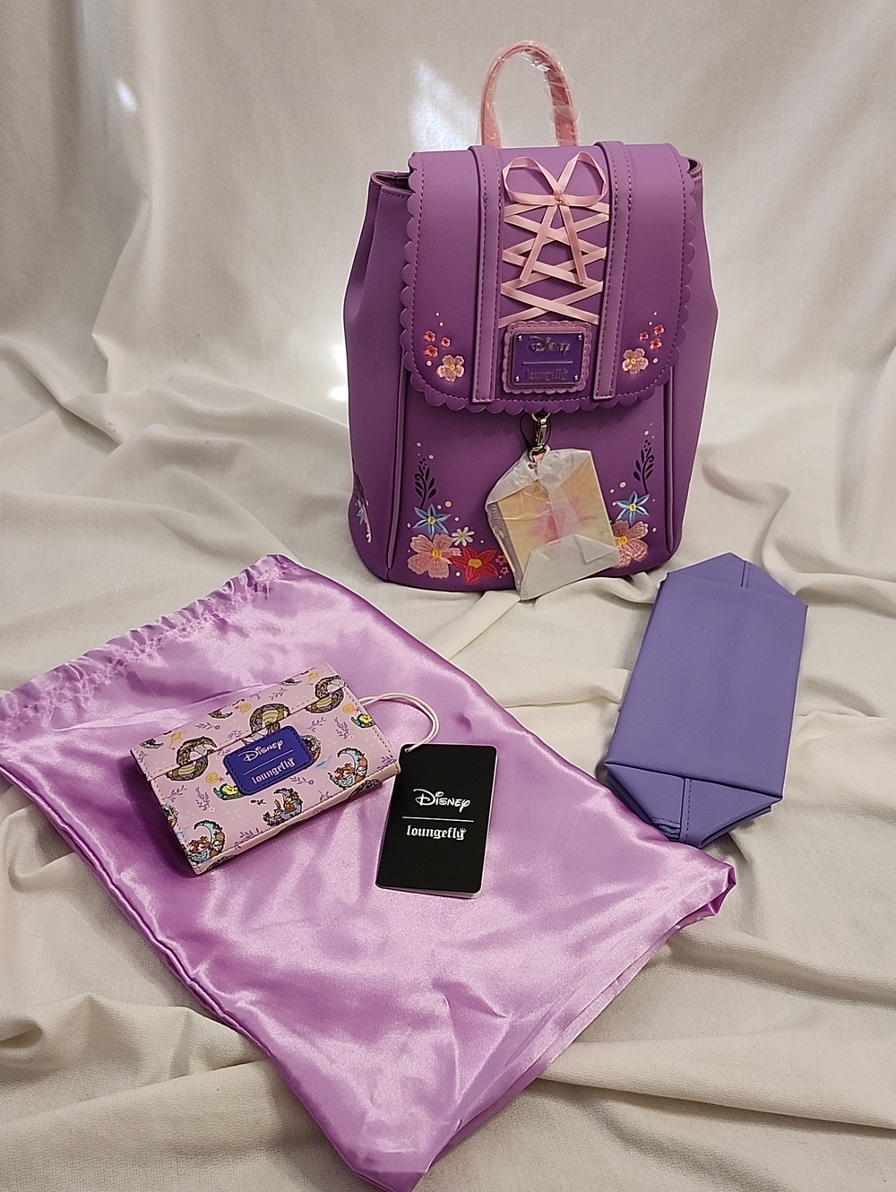Loungefly Tangled Rapunzel Backpack & Crescent AOP Sidekicks Wallet Set